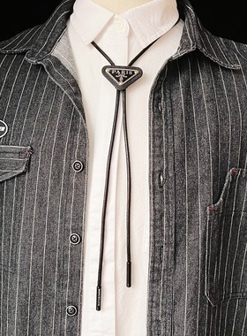 韩版三角毛衣链皮绳男女合金