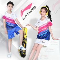 Li Ning Children Badminton Suit Sports Suit Men And Women Custom Competitions Training Uniform Speed Dry Table Tennis Jersey Short Sleeves