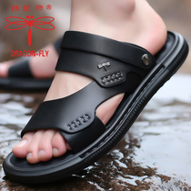 Dragonflies Summer Sandals Sandals Men Genuine Leather Sandals Casual Men Beach Shoes Non-slip Middle Aged Dad Shoes