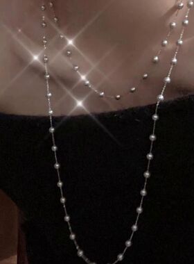 长款满天星珠珠项链配饰女秋冬毛衣链大气高档高级感锁骨链颈链