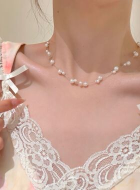 欲感韩女 双层珍珠满天星项链女夏季轻奢高级感颈链锁骨链