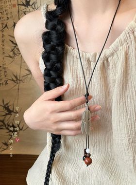 国风银杏叶流苏项链女夏天古风设计感挂绳毛衣链配饰日常百搭装饰