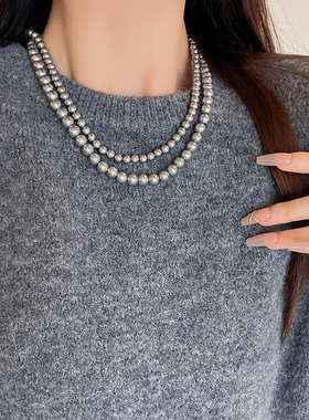 施家真多麻灰色珍珠倪妮同款项链