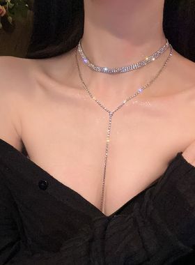 共赴晚宴_满钻超闪流苏项链女轻奢小众设计感胸链高级锁骨链颈链
