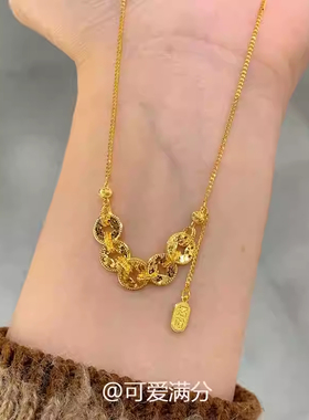 新中式龙鳞碎冰冰爆闪五帝钱项链钱多多招财轻奢高级感锁骨链送礼