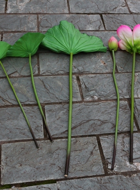 仿真荷花鱼缸装饰PU手感荷叶花苞莲蓬供佛单枝莲花水池装饰造景