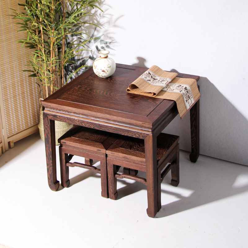鸡翅木餐桌椅中式长条儿童学习桌实木方桌茶几小户型矮桌红木地桌 - 图1