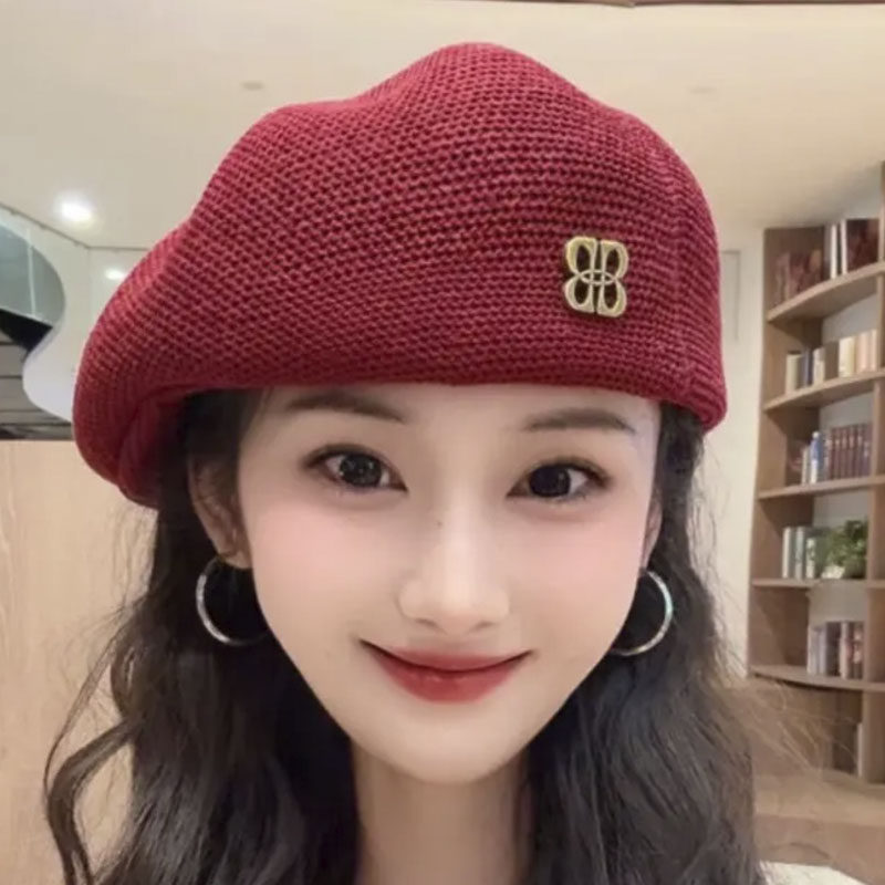 甜酷时尚百搭针织贝雷帽女日系复古定型画家帽显脸小纯色报童帽潮