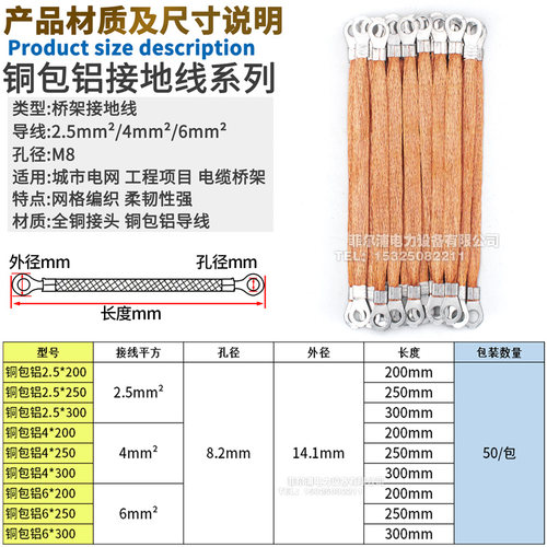 配电柜桥架接地线跨接线过门编织带铜扁线全铜镀锡OT6-8导电铜带 - 图1