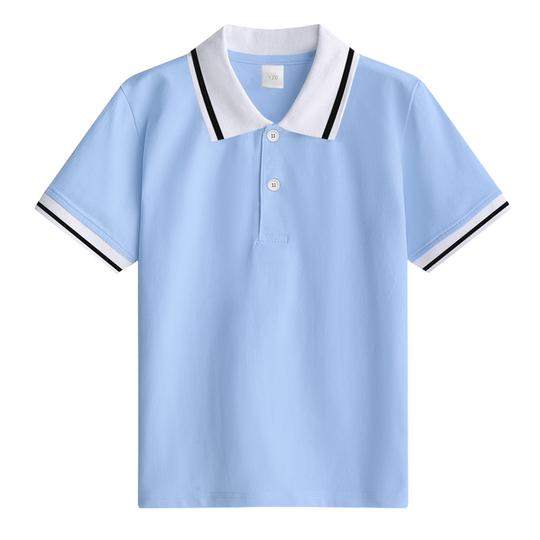 44儿童浅蓝色班服运动会女童短袖翻领夏季校服POLO衫男童T恤百搭