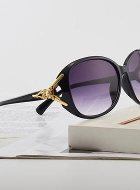 狐狸头女士大框镀金花朵墨镜