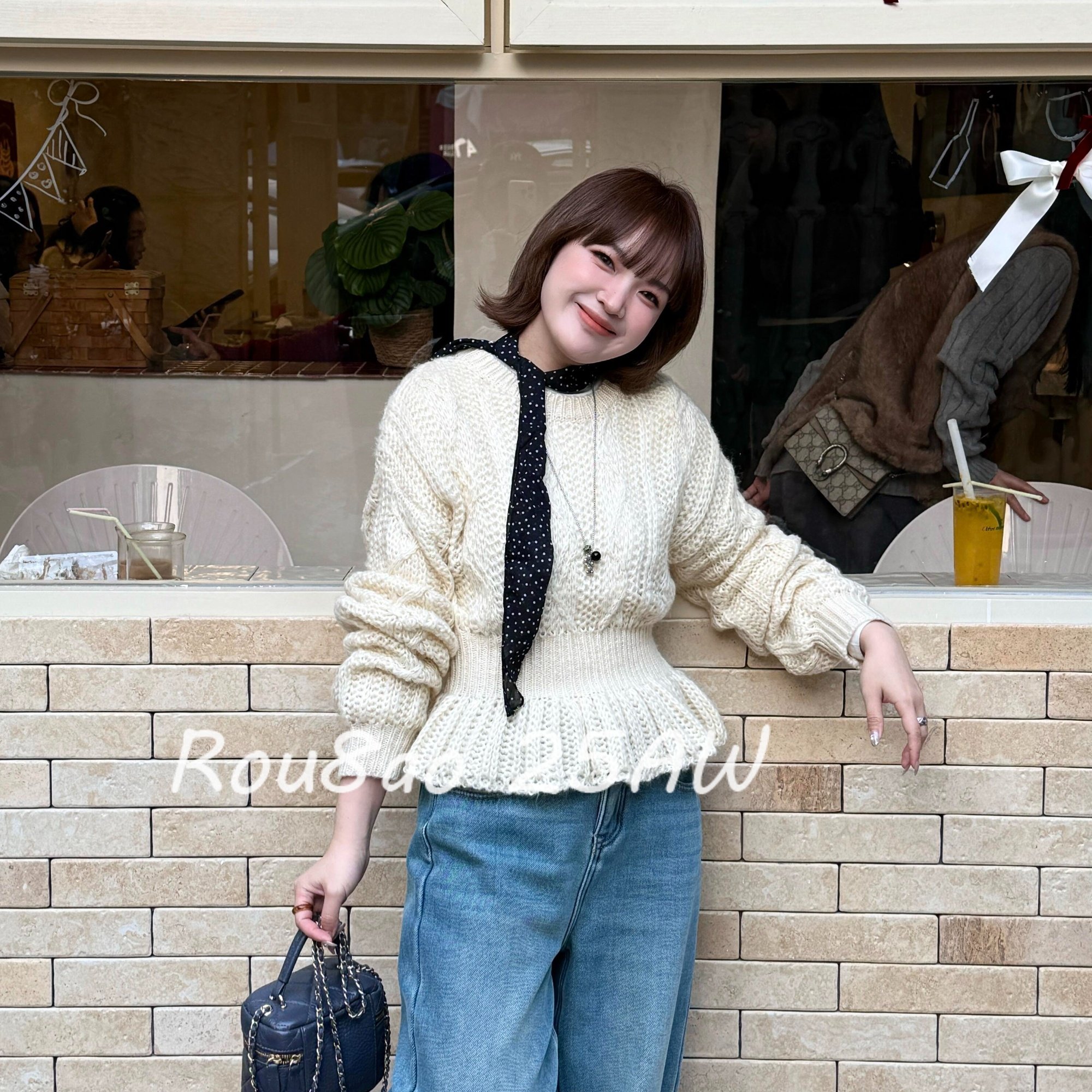 Rou8ao微胖大码女装韩系法式高级感上衣时髦遮肚子收腰针织毛衫女,淘宝优惠券,粉丝福利购,淘宝优惠卷
