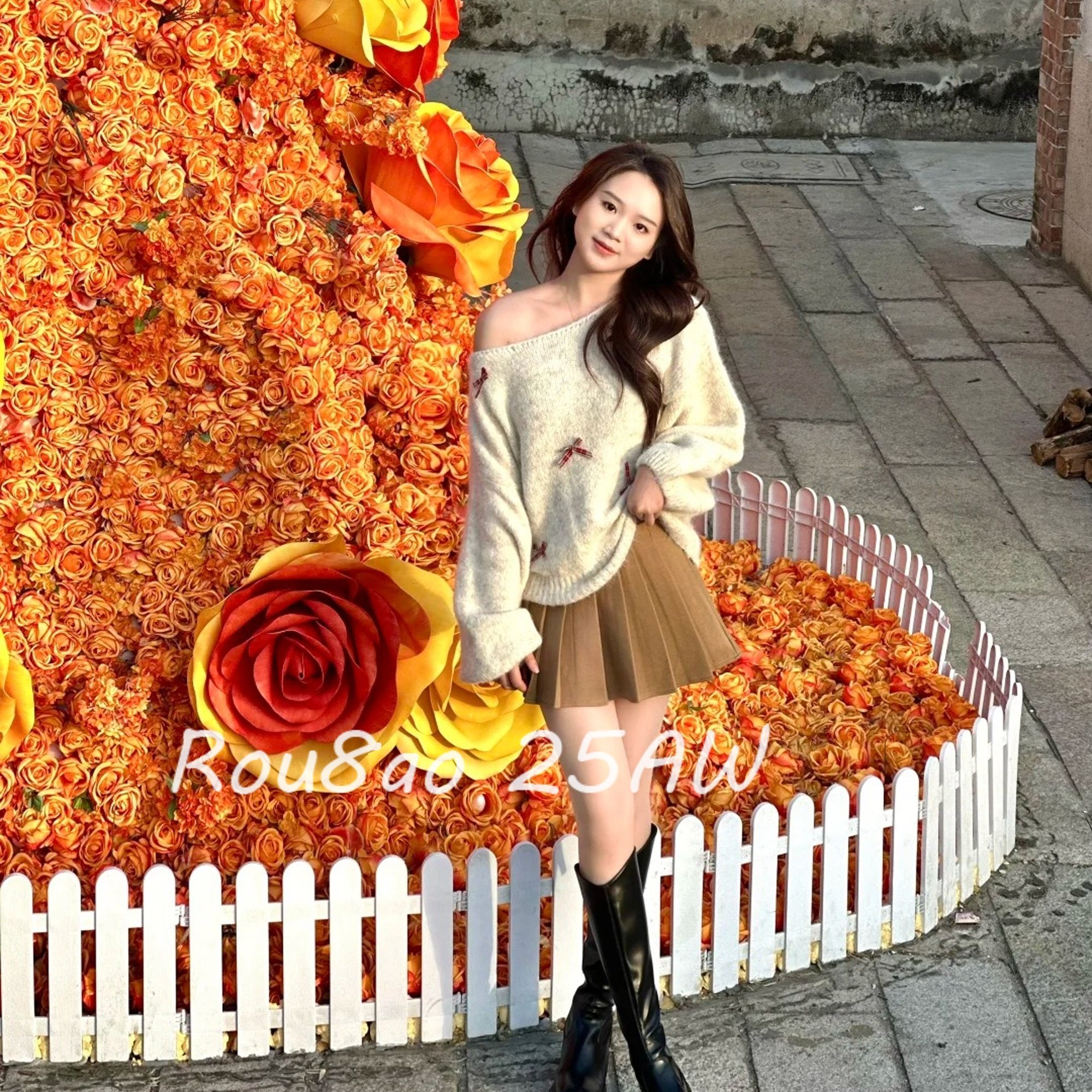 Rou8ao微胖大码女装韩系温柔风蝴蝶结软糯针织衫毛衣+围巾两件套,淘宝优惠券,粉丝福利购,淘宝优惠卷