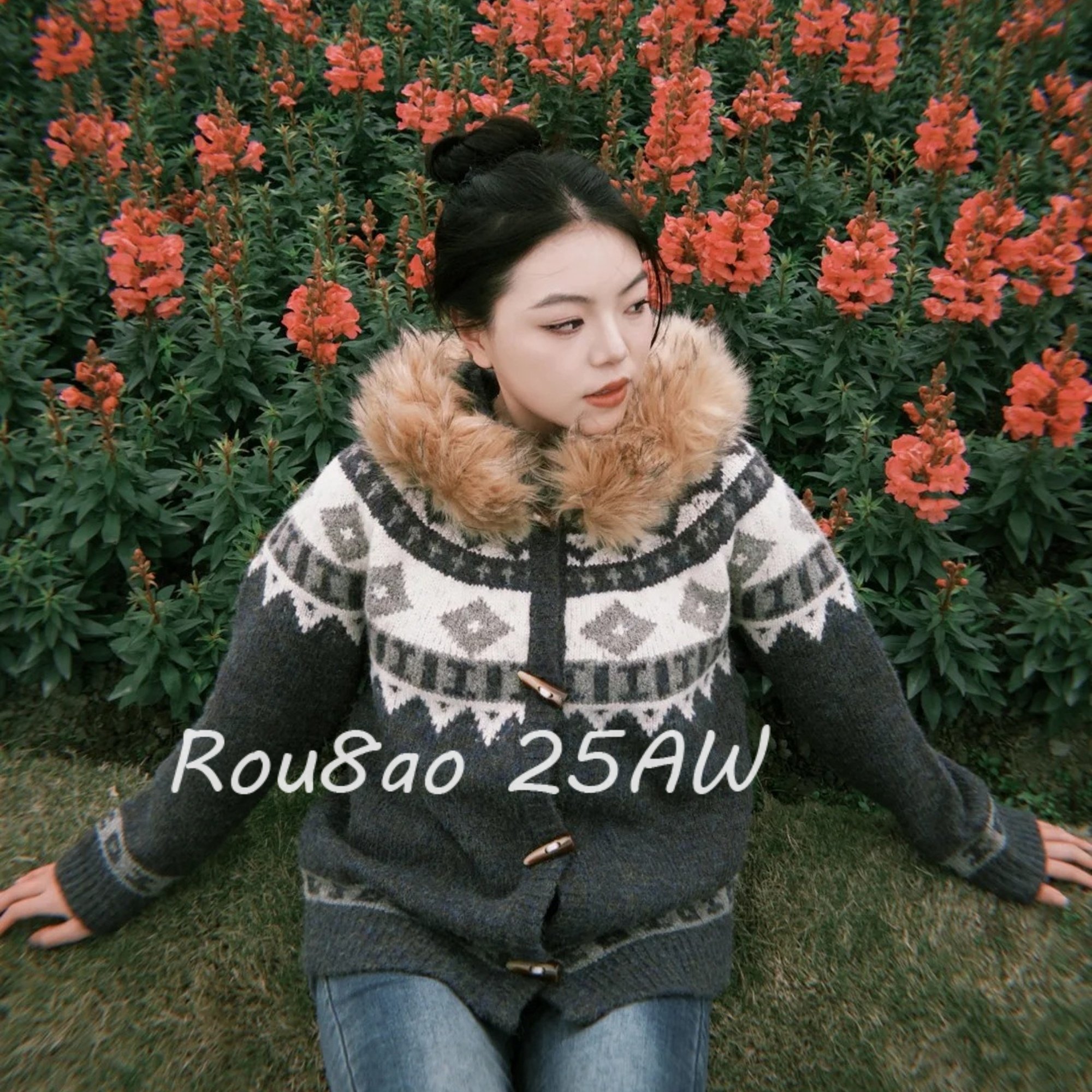 Rou8ao微胖大码女装微胖MM牛角扣毛领连帽毛衣外套费尔岛毛织外套,淘宝优惠券,粉丝福利购,淘宝优惠卷