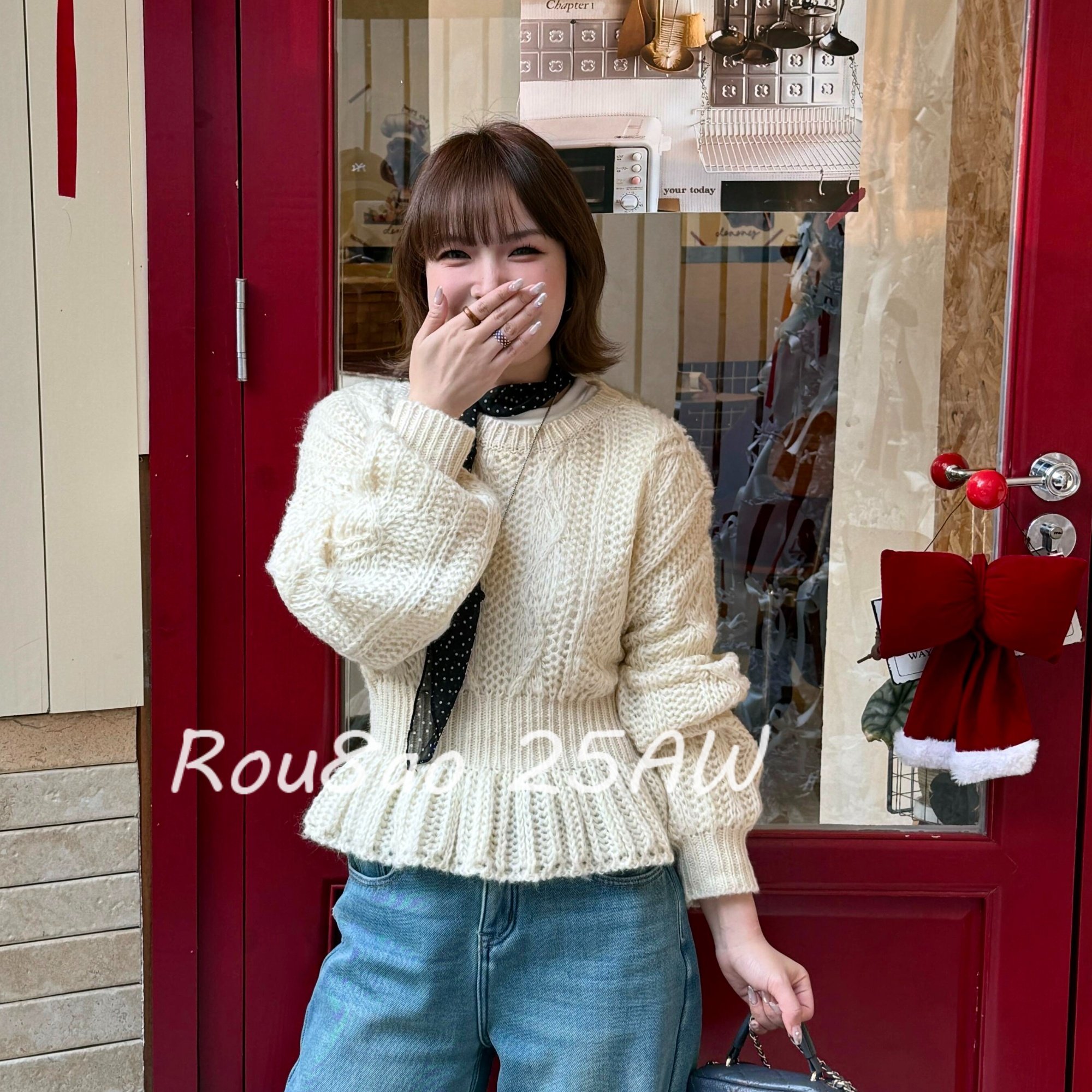 Rou8ao微胖大码女装韩系法式高级感上衣时髦遮肚子收腰针织毛衫女,淘宝优惠券,粉丝福利购,淘宝优惠卷