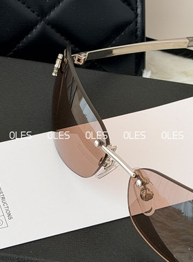 【OLES】新款复古无框椭圆太阳镜椭圆猫眼无框双色墨镜女轻巧眼镜