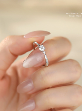 s925纯银法式轻奢锆石戒指女开口微镶满天星感时尚百搭食指戒