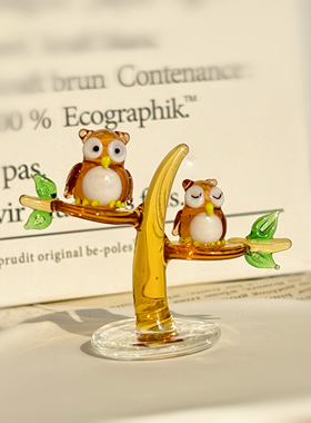 淄博琉璃猫头鹰小摆件博山手工玻璃动物桌面装饰ins车载创意礼品