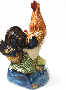 石湾公仔陶瓷家居装饰摆件潘柏林印章手工艺客厅合家欢十二生肖鸡