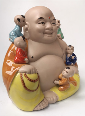 吉祥彩釉两款仔笑佛五石湾陶瓷