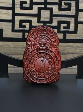 雷击枣木三清挂件吊坠道家法器随身配饰老料深色精雕手工打磨