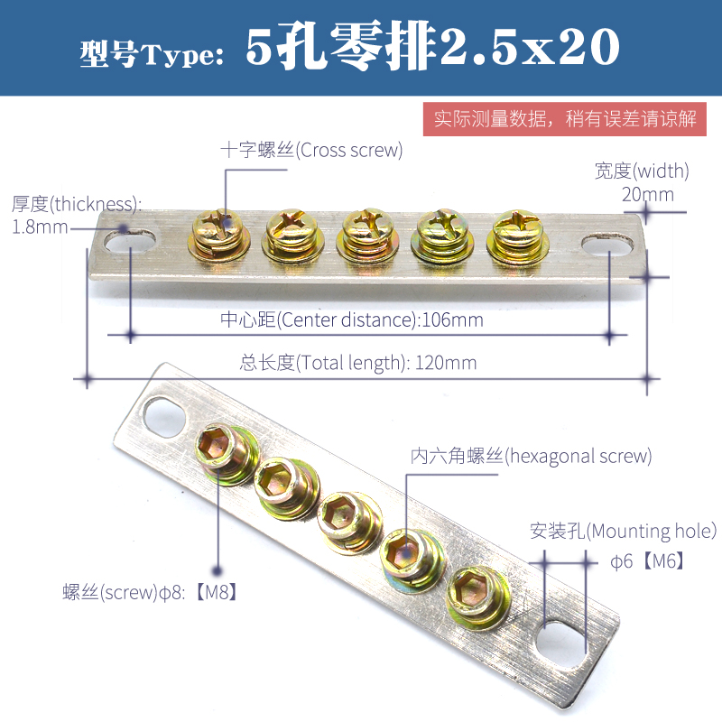 5孔零排2.5*20mm地排接线端子排机房配电箱汇流排零地排接地铜排-图0