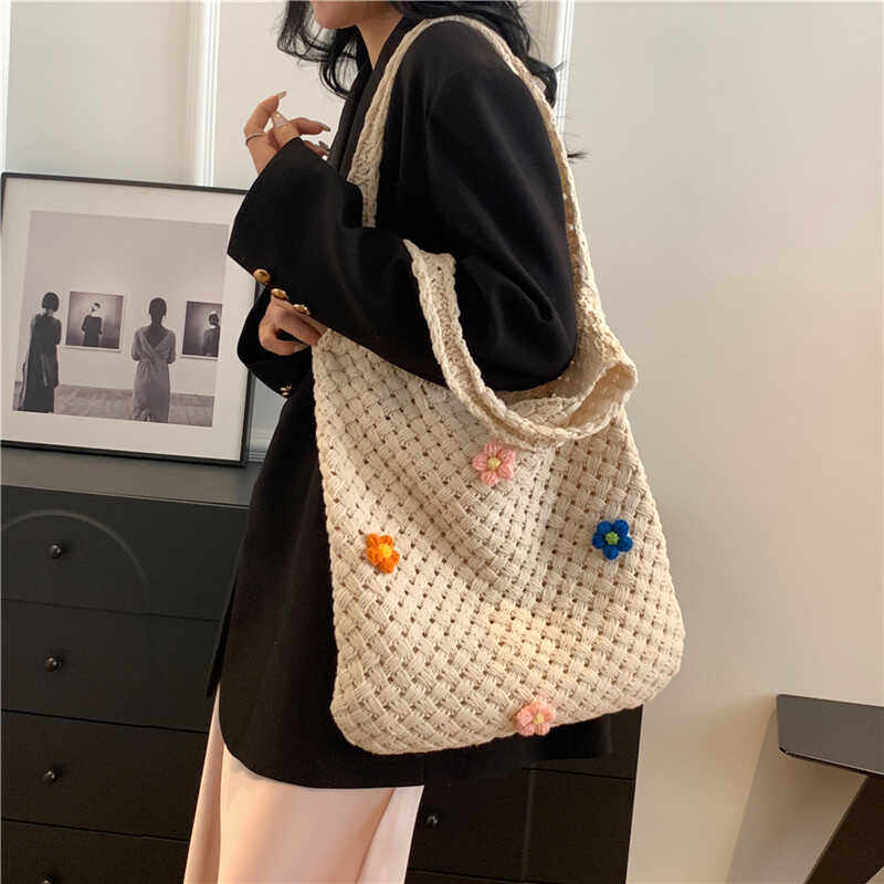 毛线编织大包包2024新款时尚女士针织托特包夏季百搭度假风单肩包,淘宝优惠券,粉丝福利购,淘宝优惠卷