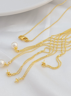 豆豆链条带帽针空托可粘珍珠项链