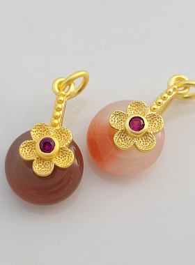 天然玛瑙糖果色平安扣夹吊坠