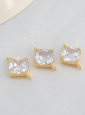 正方形锆石双吊连接手链项链吊坠