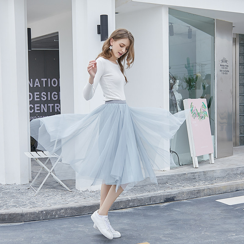 墨莎秋冬不规则网纱仙女裙半身裙 墨莎服饰半身裙