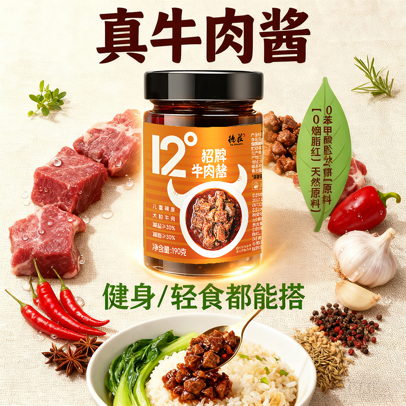 德庄牛肉酱辣椒酱爆下饭菜川味儿童拌饭酱拌面酱料微辣12度蘸料 - 图3