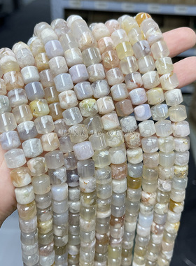 8-10mm天然樱花玛瑙幸运珠散珠diy饰品配件圆柱串珠