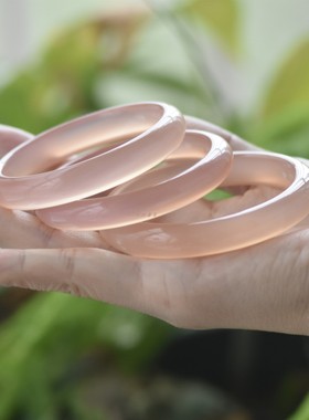 高冰天然玉髓女款细釉粉藕粉手镯