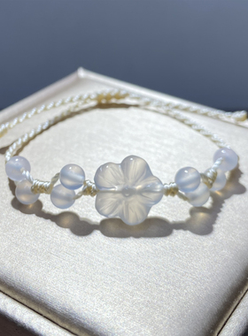 绯红天然冰透花朵手链女款饰品 粉红五瓣花通孔手绳闺蜜礼品