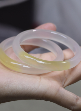 一口糖天然冰透玉髓飘黄手镯女款 冰糖雪梨玉髓镯子糖心镯冰飘黄