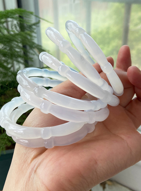 纤纤素手原矿白冰透竹节手镯