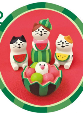 日式猫zakka 夏日西瓜猫咪ins可爱少女心治愈系办公桌面小摆件