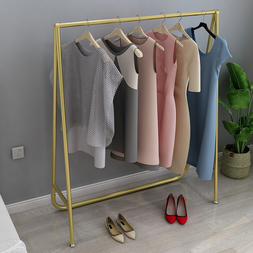 服装店展示架金色晾衣杆女装店货架落地式挂衣服架子陈列架轻奢风 - 图2
