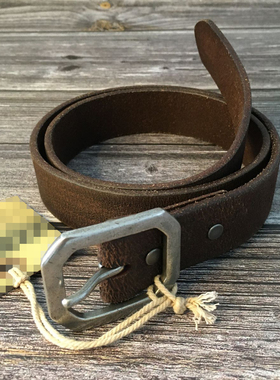 阿美咔叽美式铜扣真皮复古做旧简约牛仔裤皮带爆裂纹腰带男 3.2cm