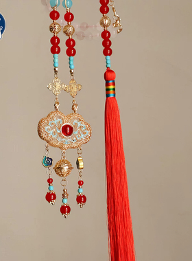 新中式红色平安锁璎珞女汉服配饰