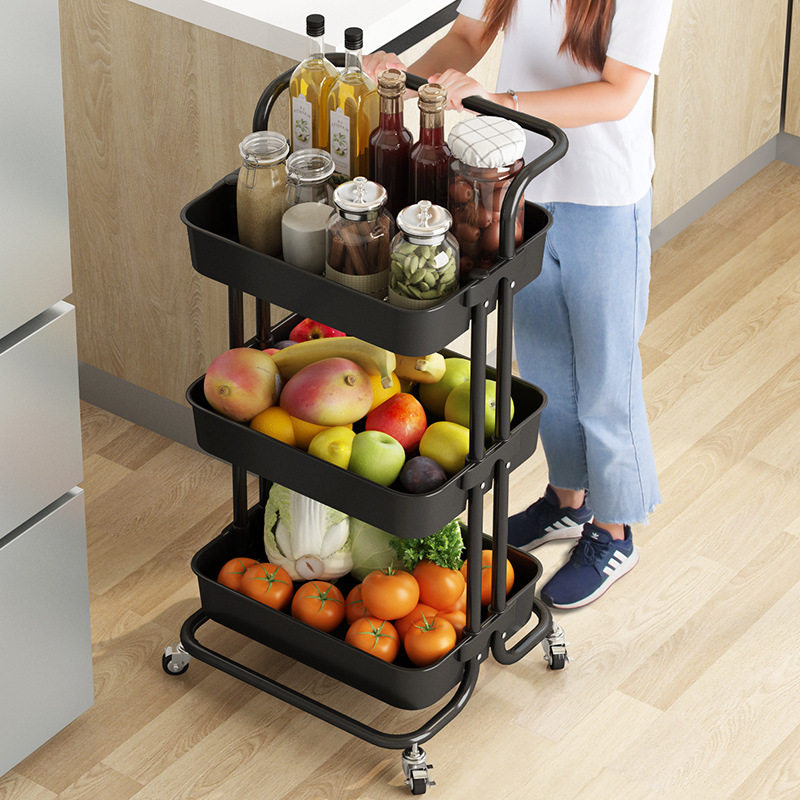厨房落地带扶手推车多层可移动置物架夹缝婴儿收纳架卧室客厅用,淘宝优惠券,粉丝福利购,淘宝优惠卷
