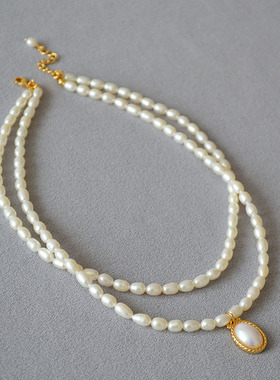 项链吊坠复古法式双层珍珠短款