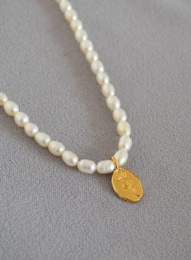 法式浪漫复古椭圆玫瑰花项链