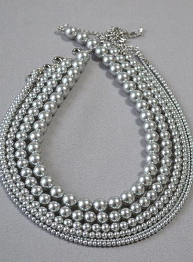 法式珍珠简约锁骨链银灰色项链