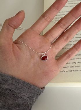 槐序HX 925纯银红色滴油爱心项链女简约甜美气质通勤风 闺蜜礼物