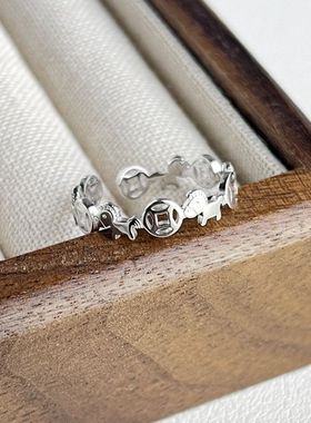 925银马上有钱开口戒指本命年