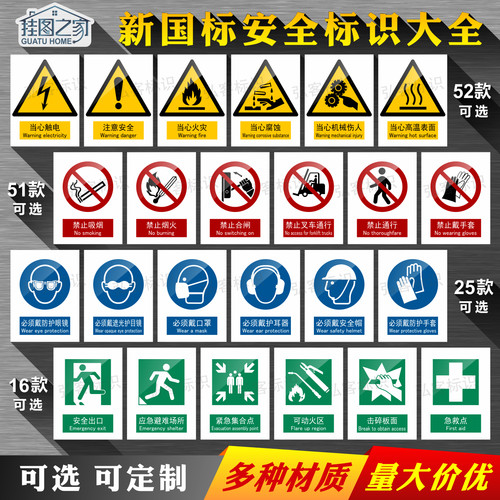 安全标识牌PVC国标警示标志告禁止吸烟当心触电消防验厂提示贴纸 - 图0