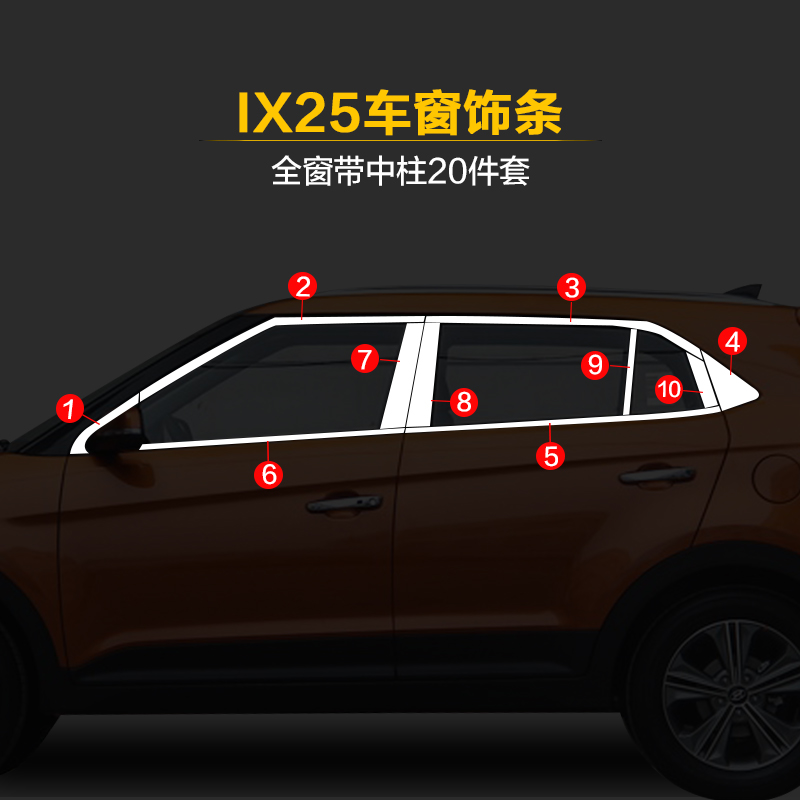 北京现代ix25车窗饰条改装专用12-18新款ix35不锈钢装饰车窗亮条