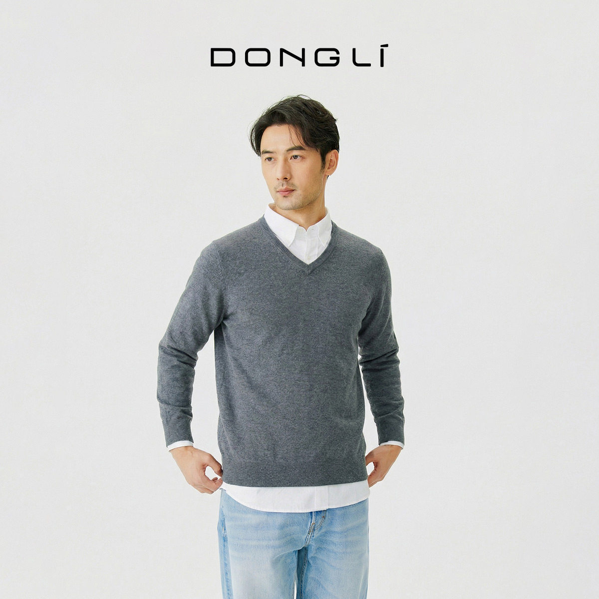Dongli men's V-neck all-match pullover cashmere sweater
